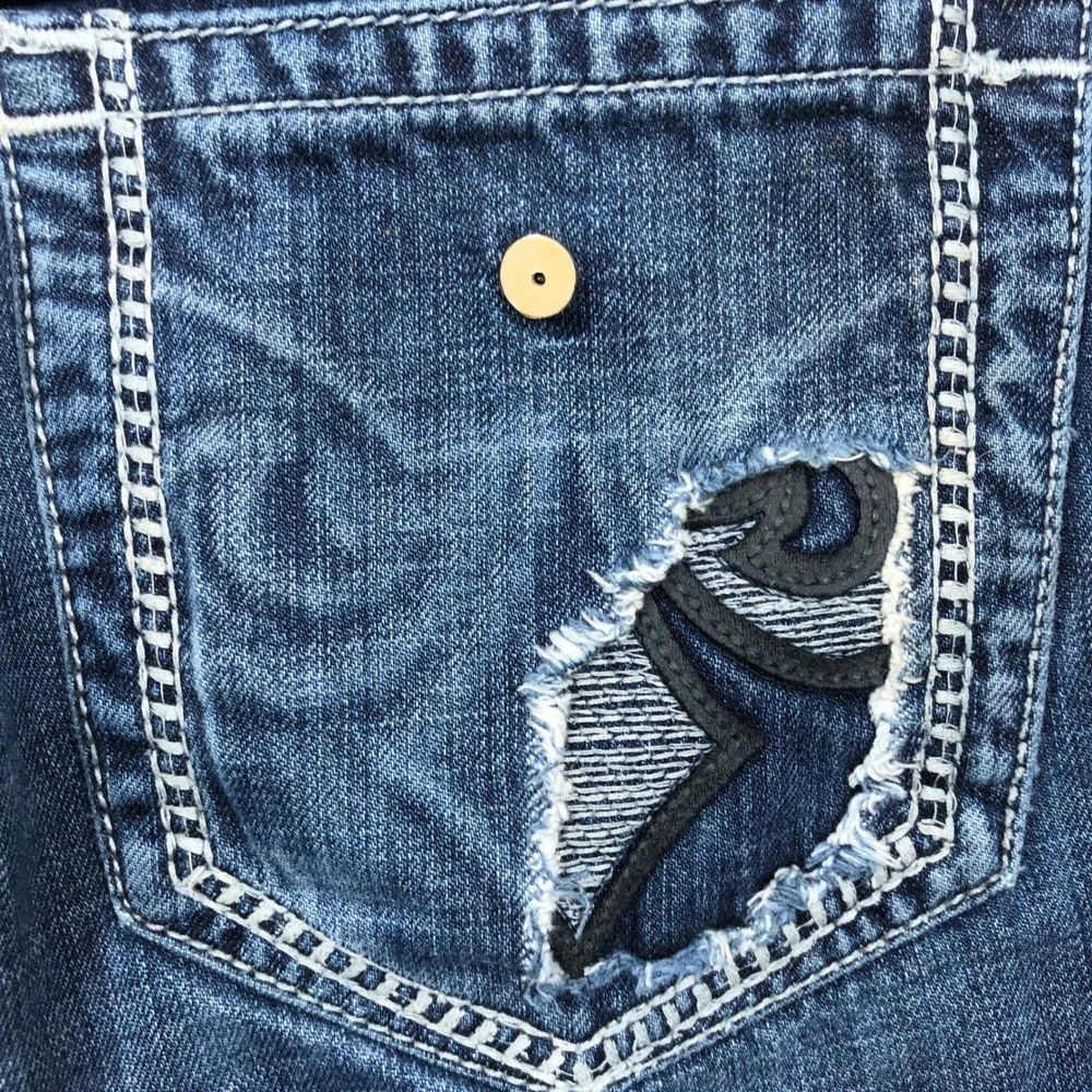 Affliction Premium Blake Jeans Mens 33 Medium Wash Straight Leg Embroidered **